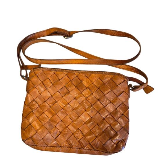 Velenca Holland Women's Woven Leather Crossbody Cognac Brown Purse Bag EUC Boho - Picture 1 of 13